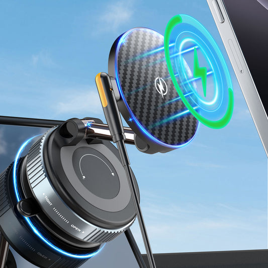15W Magnetic Car Mount Charger – Vacuum Suction, Fast Charging, MagSafe Compatible