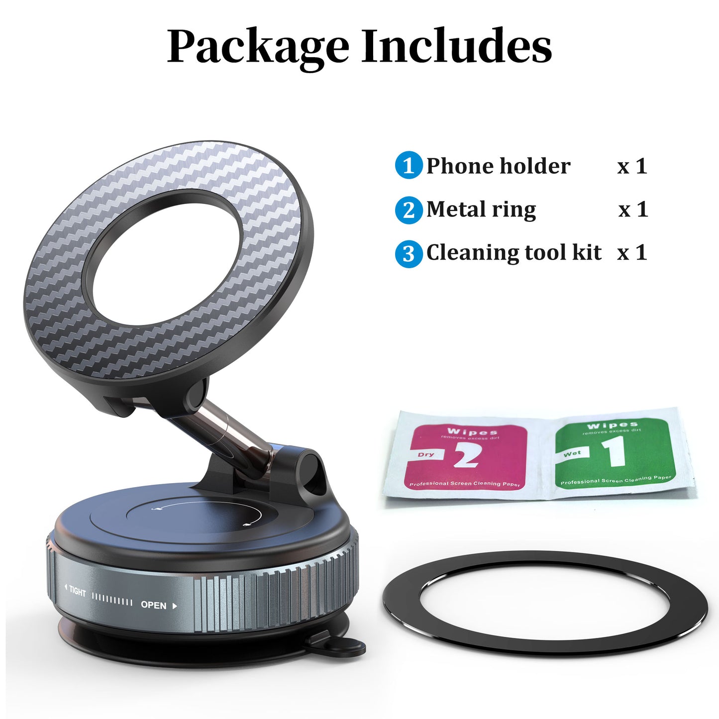 Multi‑Purpose Vacuum Suction Car & Wall Phone Mount – Strong Magnetic Hold, 360° Rotation, Reusable Nano Suction Pad