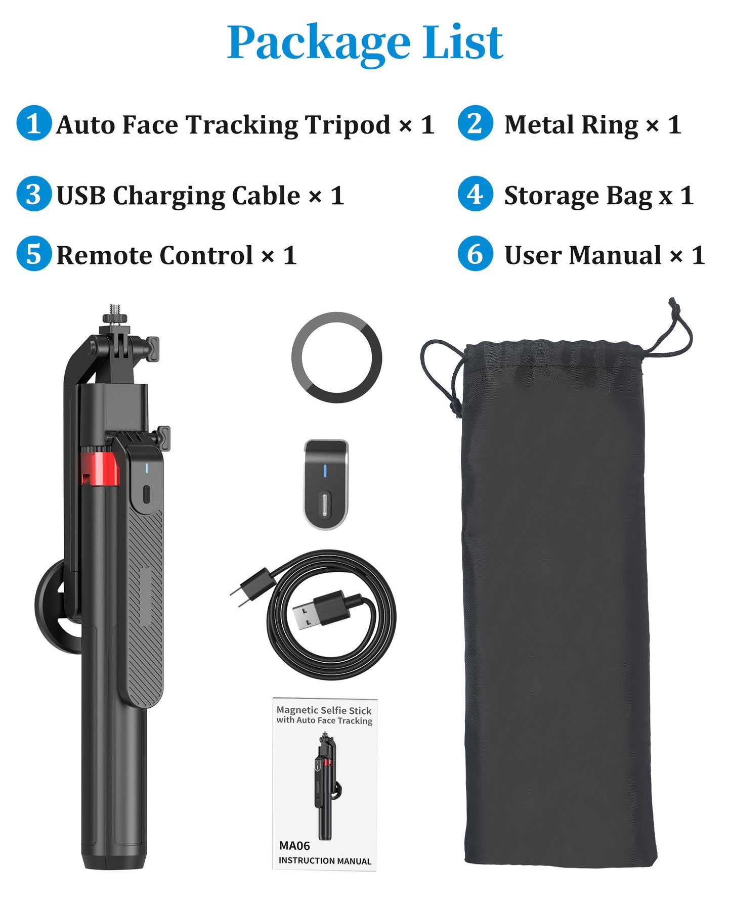 AI Face-Tracking Magnetic Floor Selfie Stick Tripod