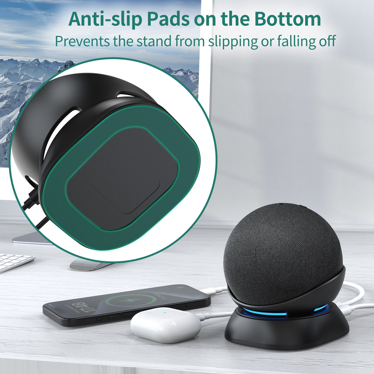 Desk Stand for Echo Dot(4th/5th Gen) with USB-C/A Charging Port