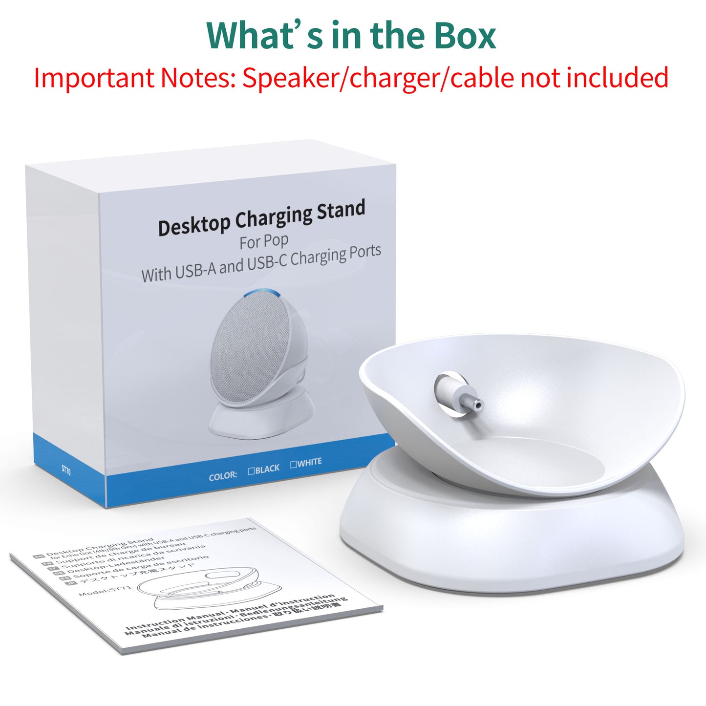 Desk Stand for Echo Pop with USB-C/A Charging Port
