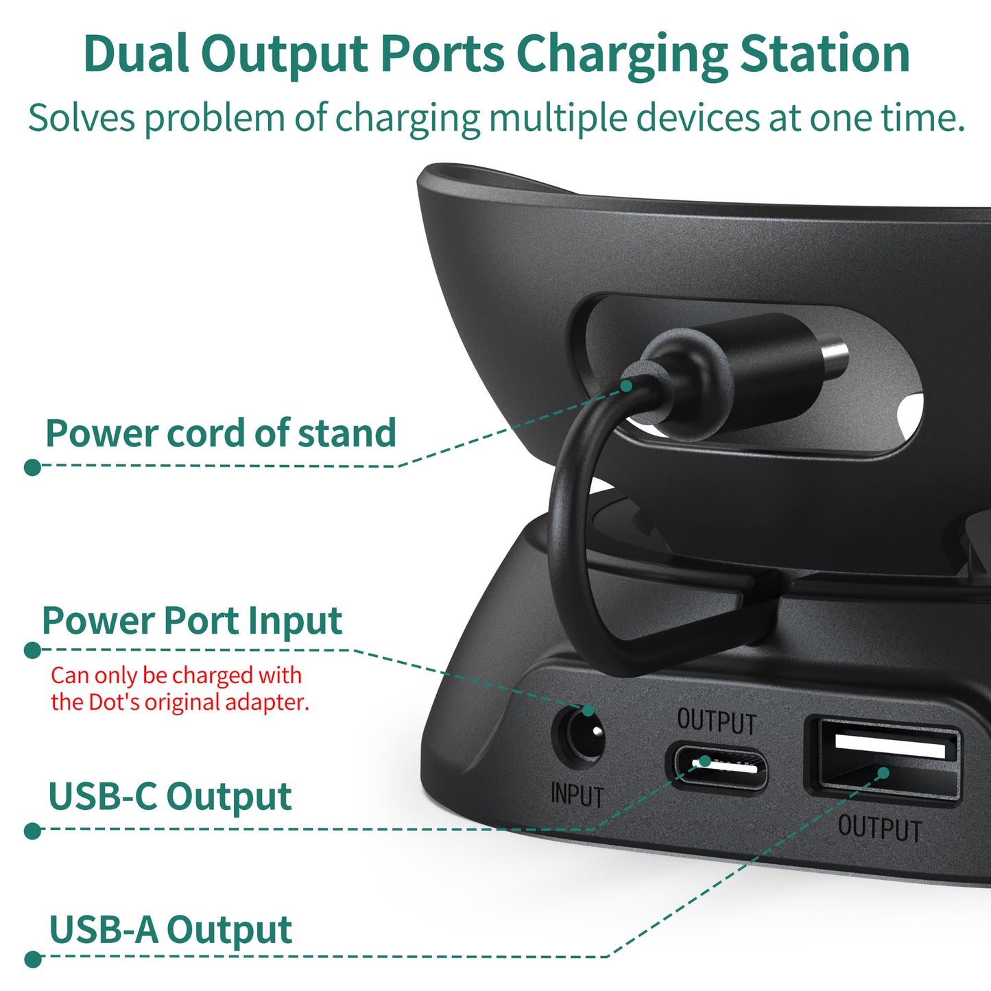Desk Stand for Echo Dot(4th/5th Gen) with USB-C/A Charging Port