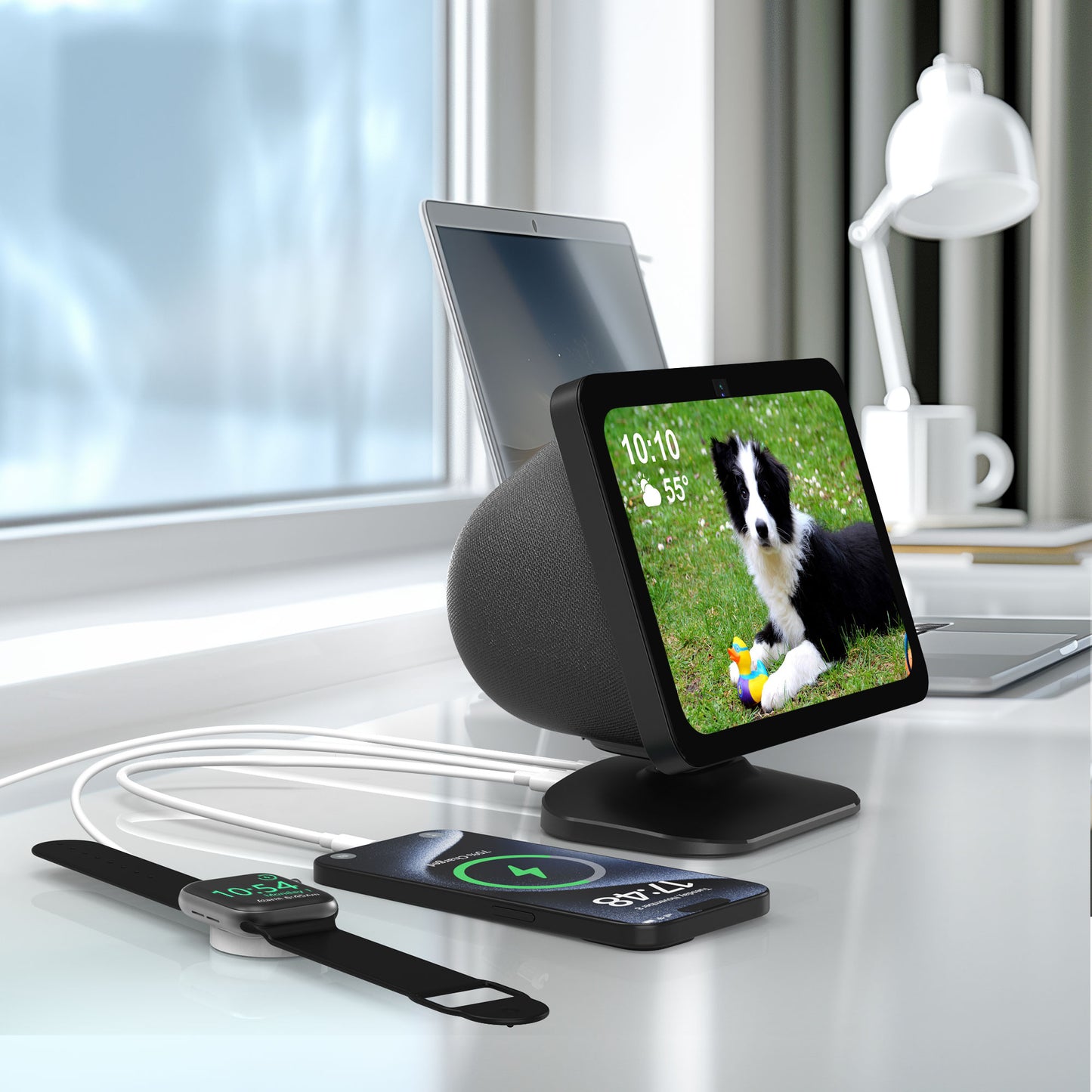 Adjustable Stand for Echo Show 8(3rd Gen) with USB-C/A Charging Port