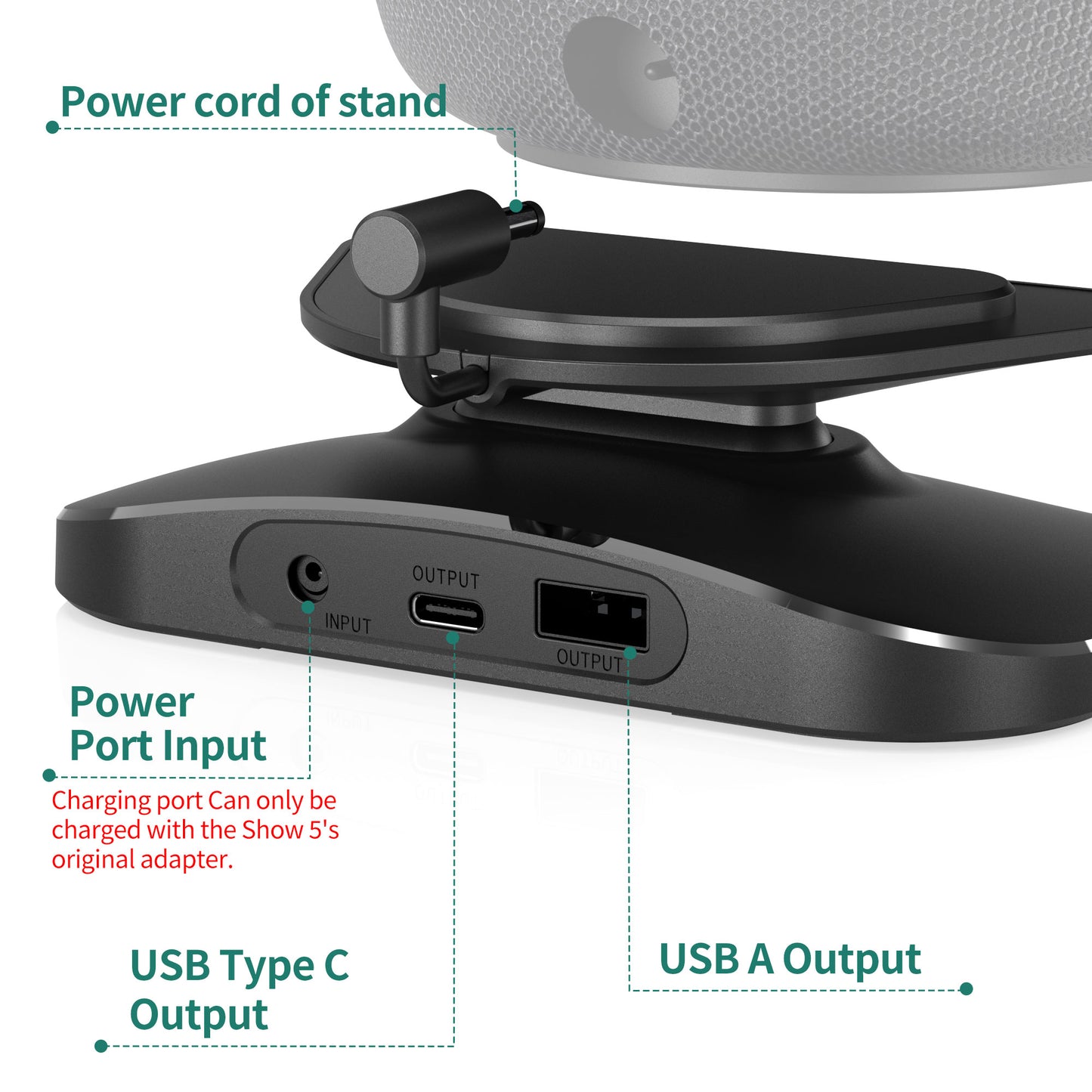 Adjustable Stand for Echo Show 5(3rd Gen) with USB-C/A Charging Port