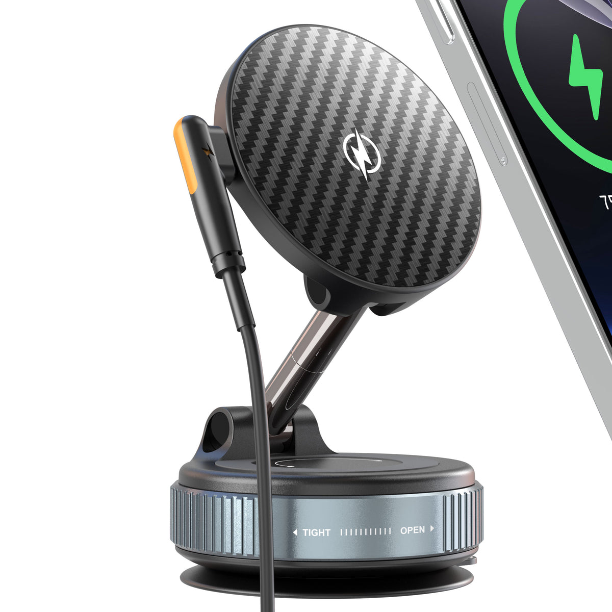 15W Magnetic Car Mount Charger – Vacuum Suction, Fast Charging, MagSafe Compatible