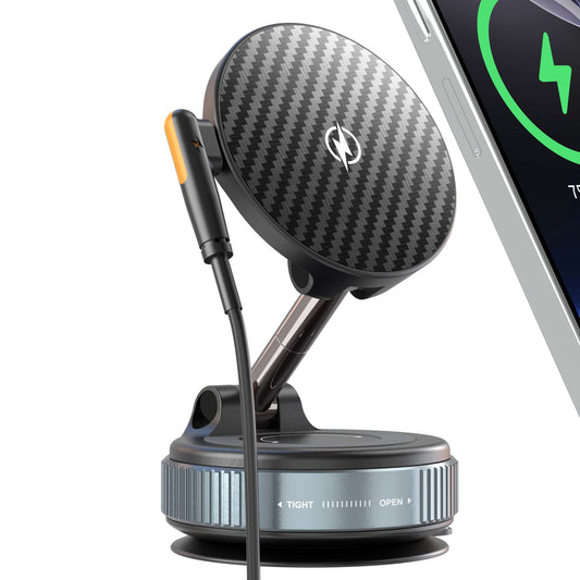 15W Magnetic Car Mount Charger – Vacuum Suction, Fast Charging, MagSafe Compatible