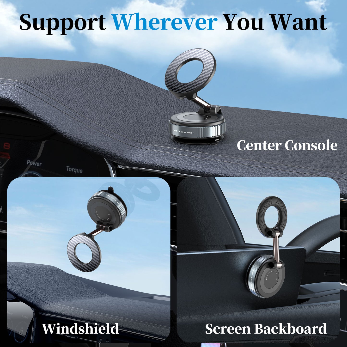 Multi‑Purpose Vacuum Suction Car & Wall Phone Mount – Strong Magnetic Hold, 360° Rotation, Reusable Nano Suction Pad