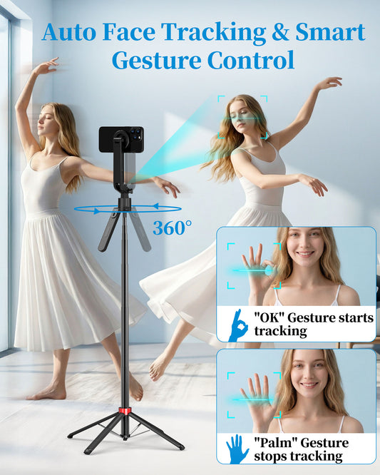 AI Face-Tracking Magnetic Floor Selfie Stick Tripod