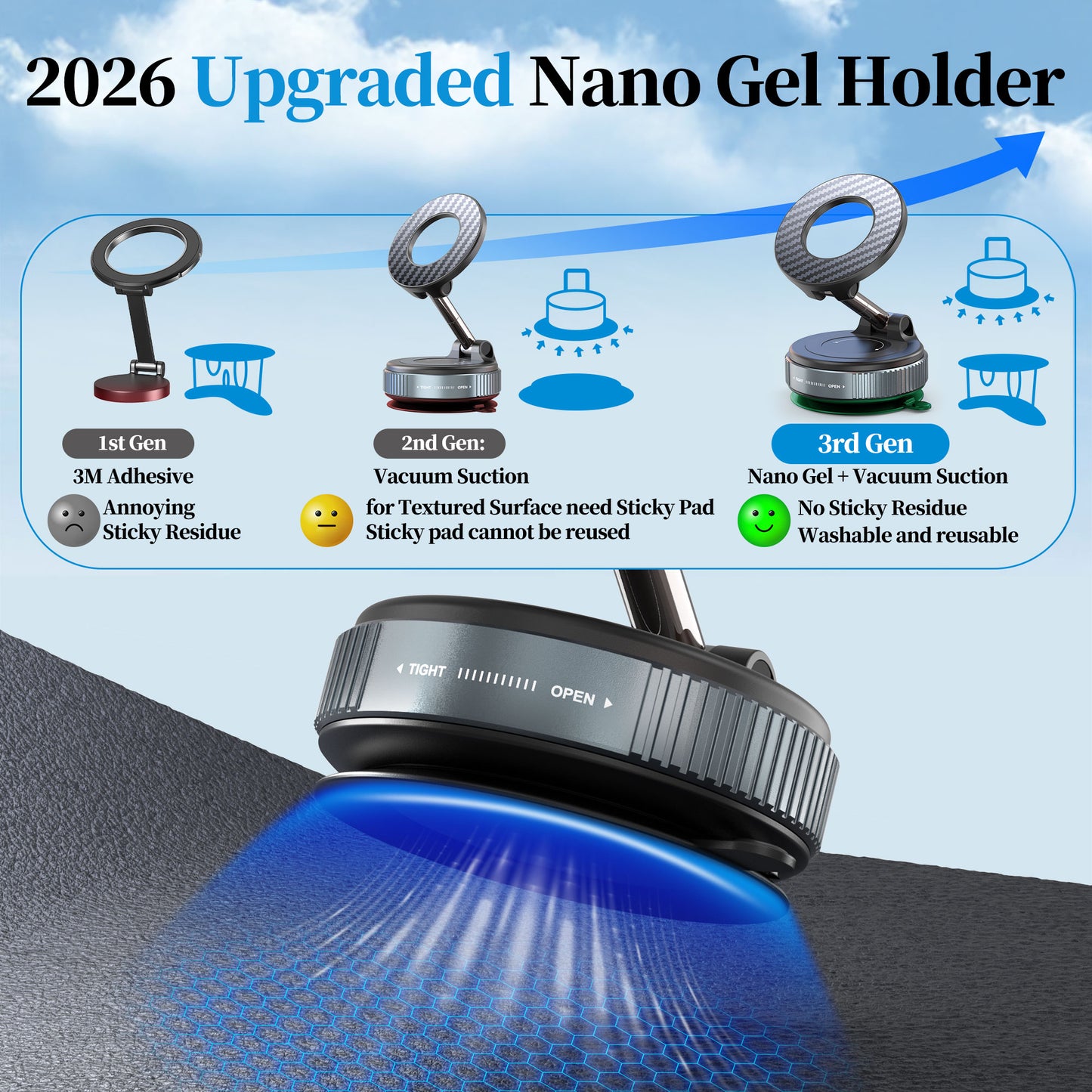 Multi‑Purpose Vacuum Suction Car & Wall Phone Mount – Strong Magnetic Hold, 360° Rotation, Reusable Nano Suction Pad