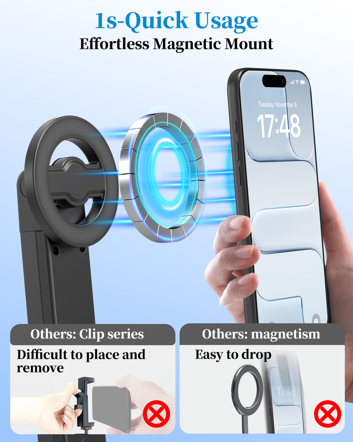 AI Face-Tracking Magnetic Floor Selfie Stick Tripod