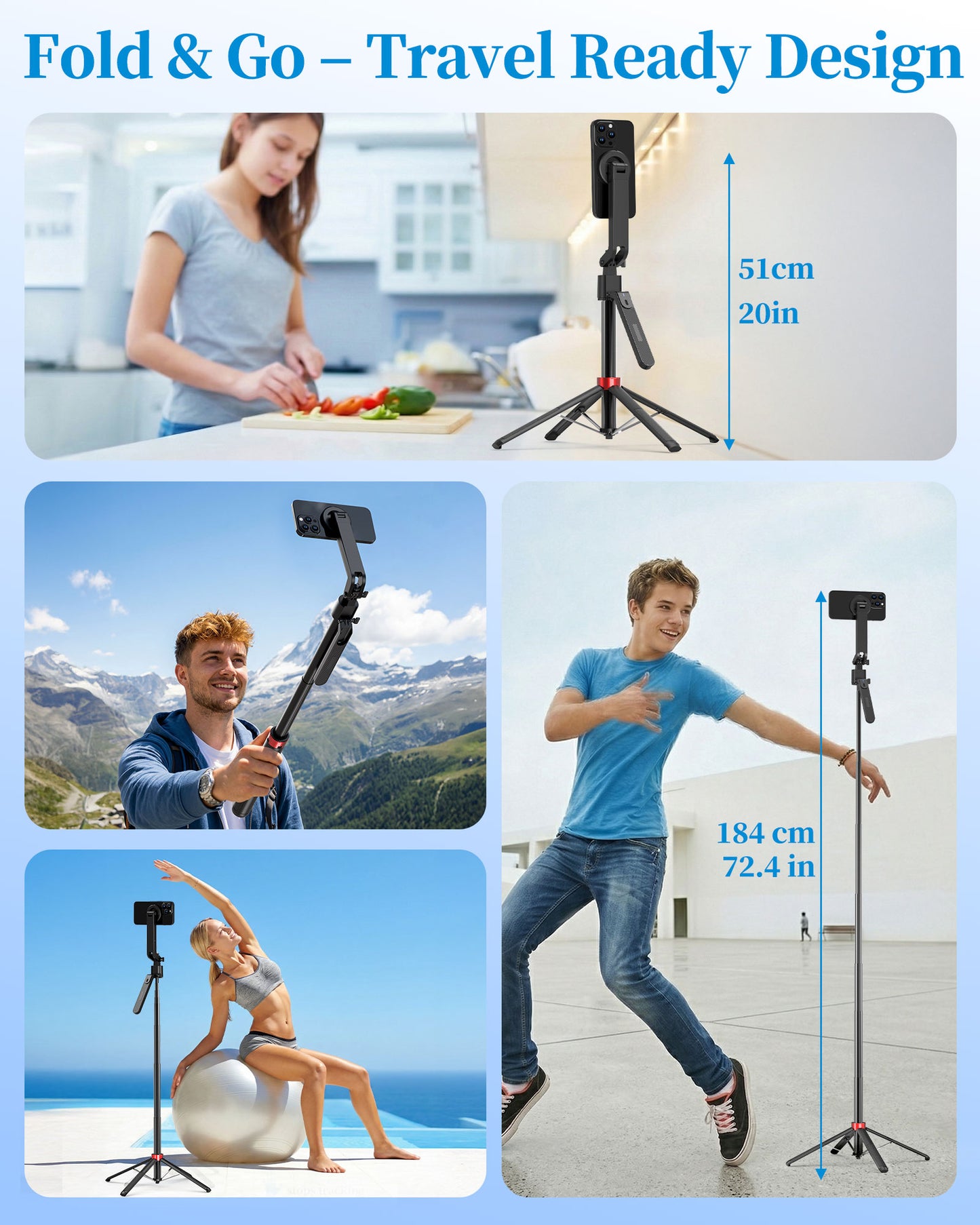 AI Face-Tracking Magnetic Floor Selfie Stick Tripod