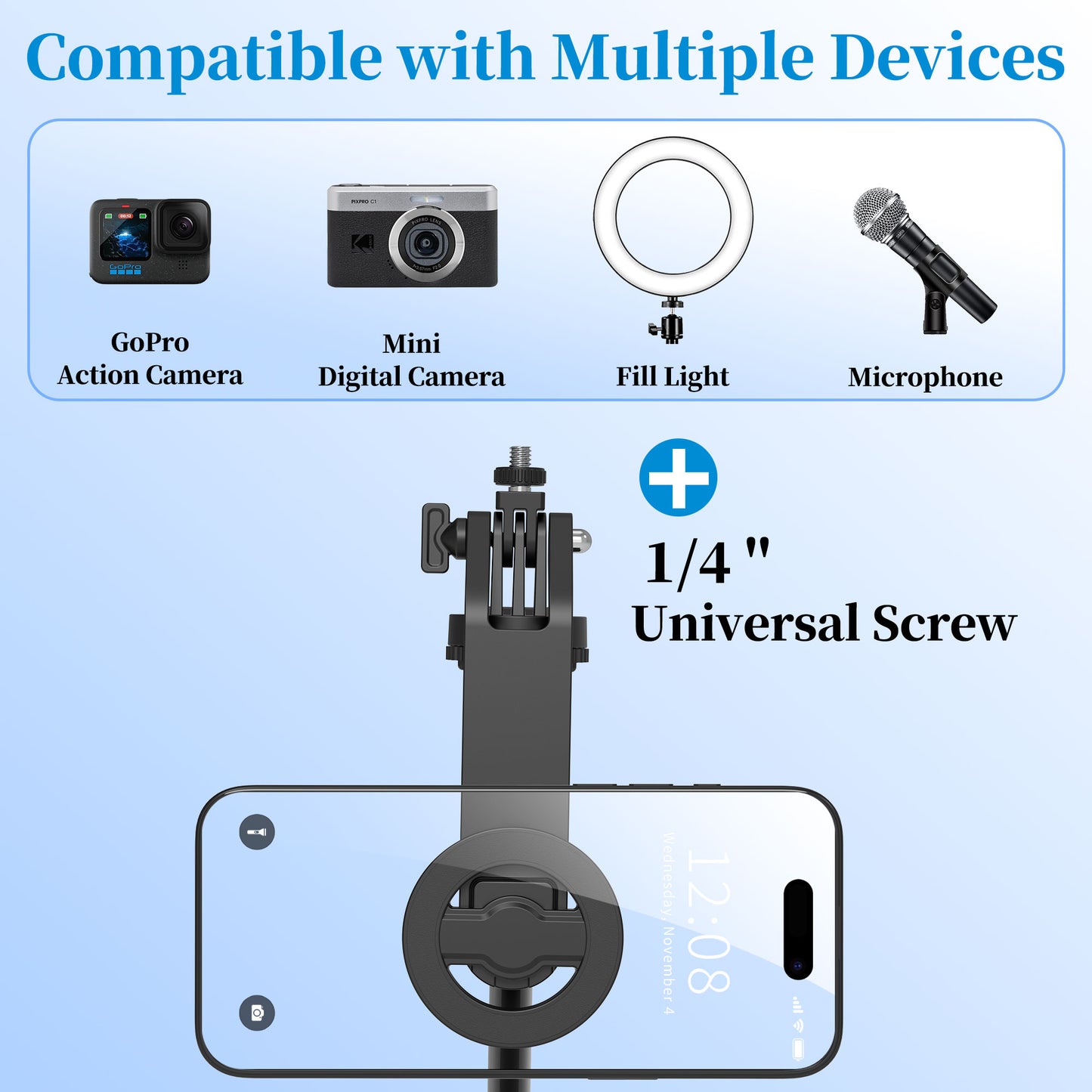 Magnetic Selfie Stick Tripod for Phone/Camera/Fill Light