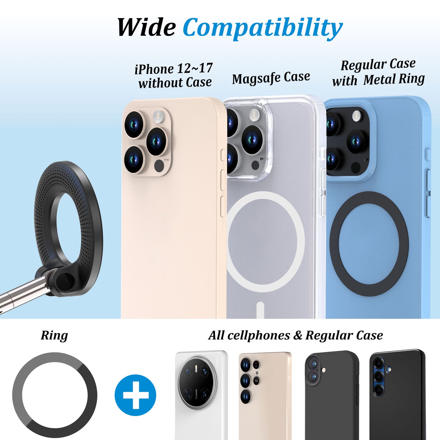 Multi‑Purpose Vacuum Suction Car & Wall Phone Mount – Strong Magnetic Hold, 360° Rotation, Reusable Nano Suction Pad
