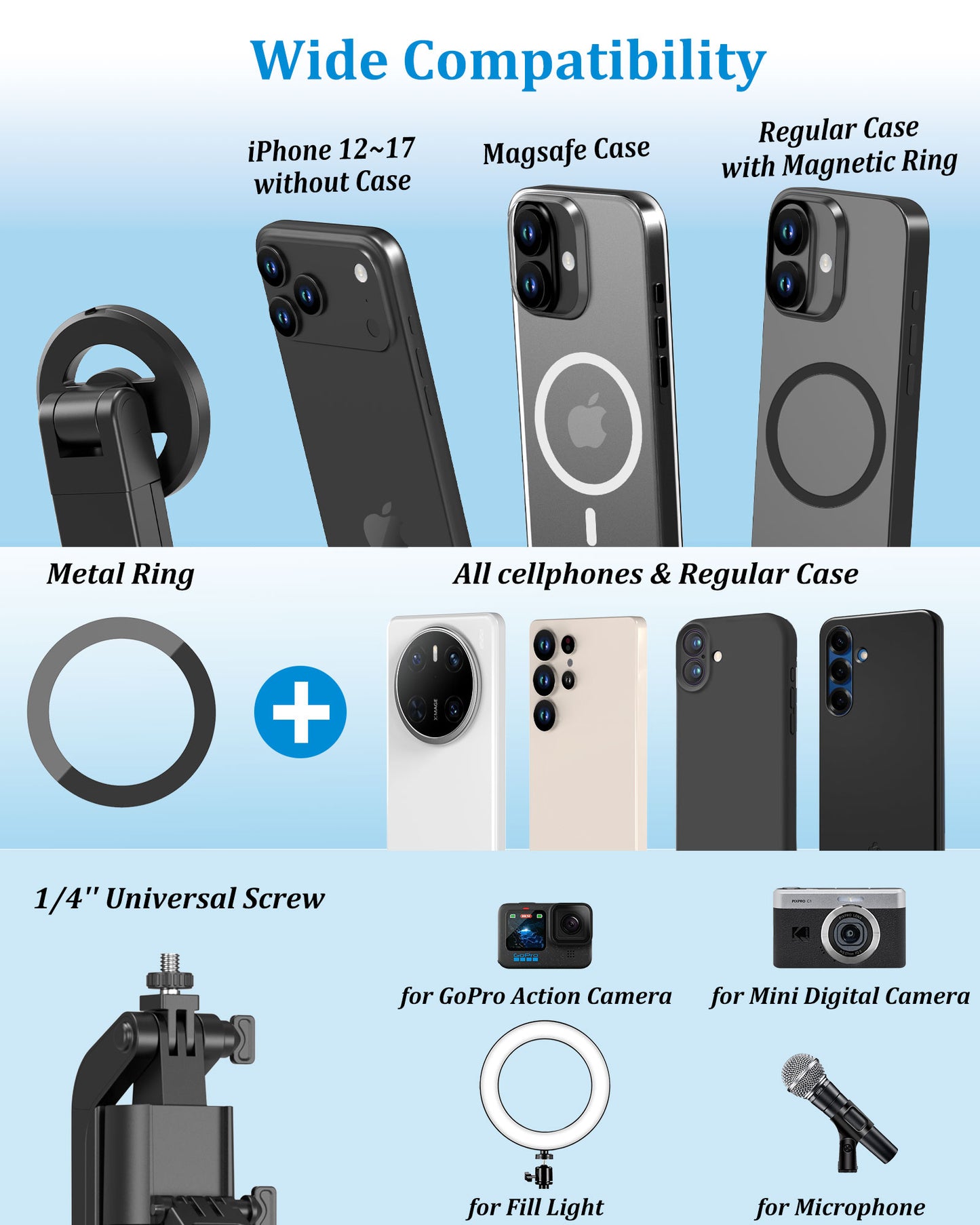 AI Face-Tracking Magnetic Floor Selfie Stick Tripod