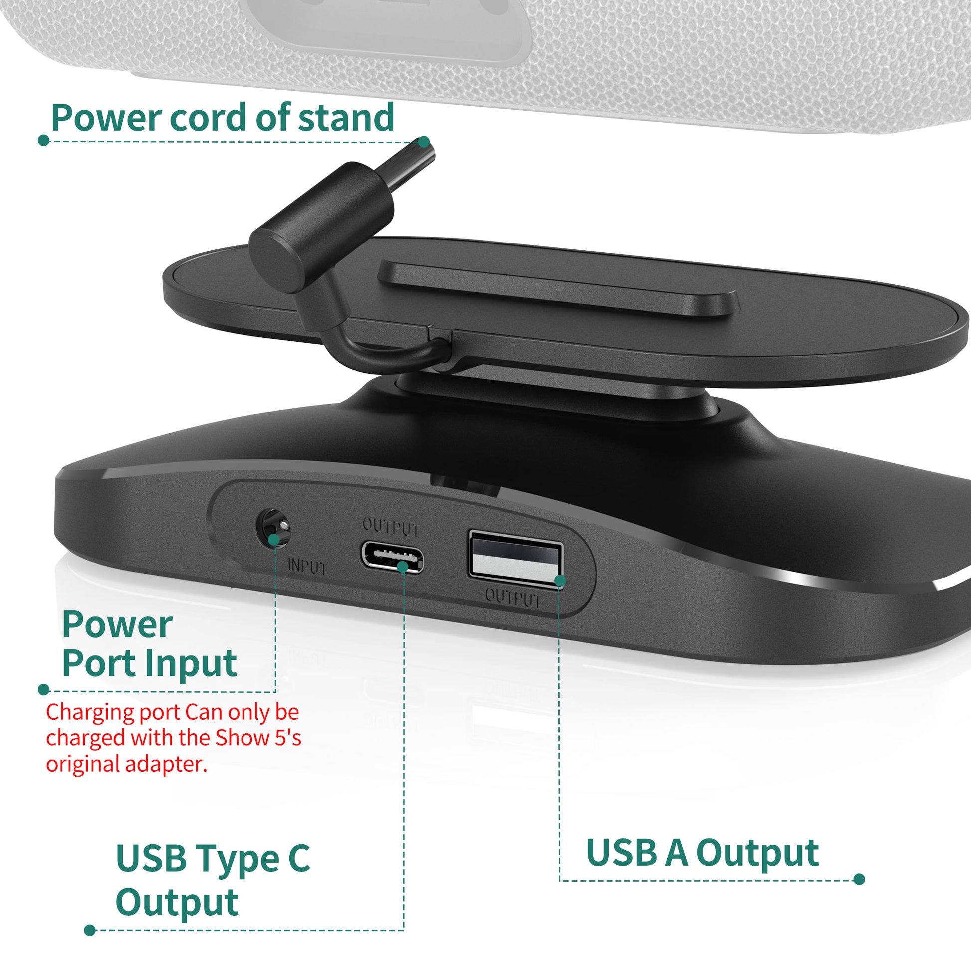 Adjustable Stand for Echo Show 5(1st 2nd Gen) with USB-C/A Charging Port